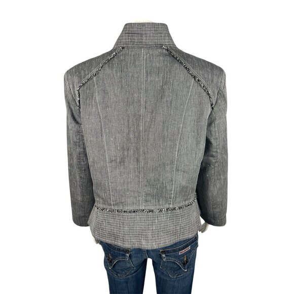 White House Black Market Linen Blend Jacket 16 Full Zip Pockets Gray Chambray - Picture 3 of 8